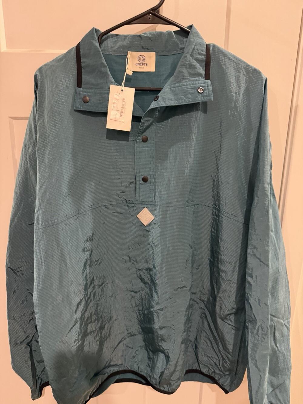 CNCPTS Men's Hooded Windbreaker Jacket Snap Closure Blue Solid Logo Size XL